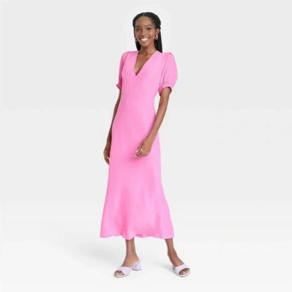 Women's Puff Short Sleeve Dress - A New Day Pink XXL Retail $35 - Picture 1 of 2
